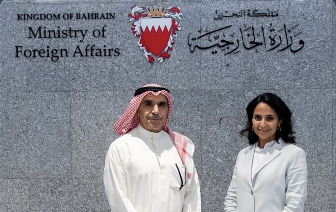 Nasser Sabeeh Al-Sabeeh, Kuwait’s assistant foreign minister at the Saud Al-Nasser Al-Sabah Kuwait Diplomatic Institute, and Sheikha Muneera Al-Khalifa, the director general of Mohamed bin Mubarak Al-Khalifa Academy for Diplomatic Studies in Manama. (KUNA)