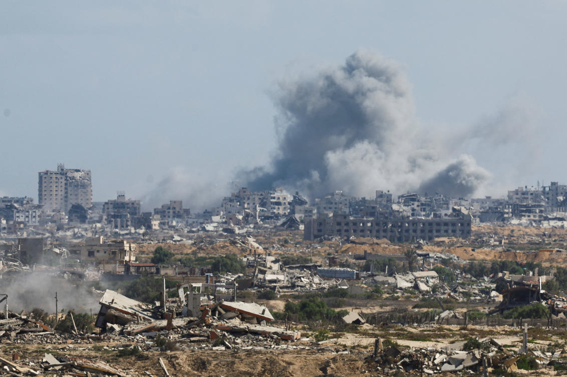 Israeli planes and tanks pounded areas across the Gaza Strip overnight and on Sunday, Oct. 5, 2025, destroying several residential buildings. (Reuters)