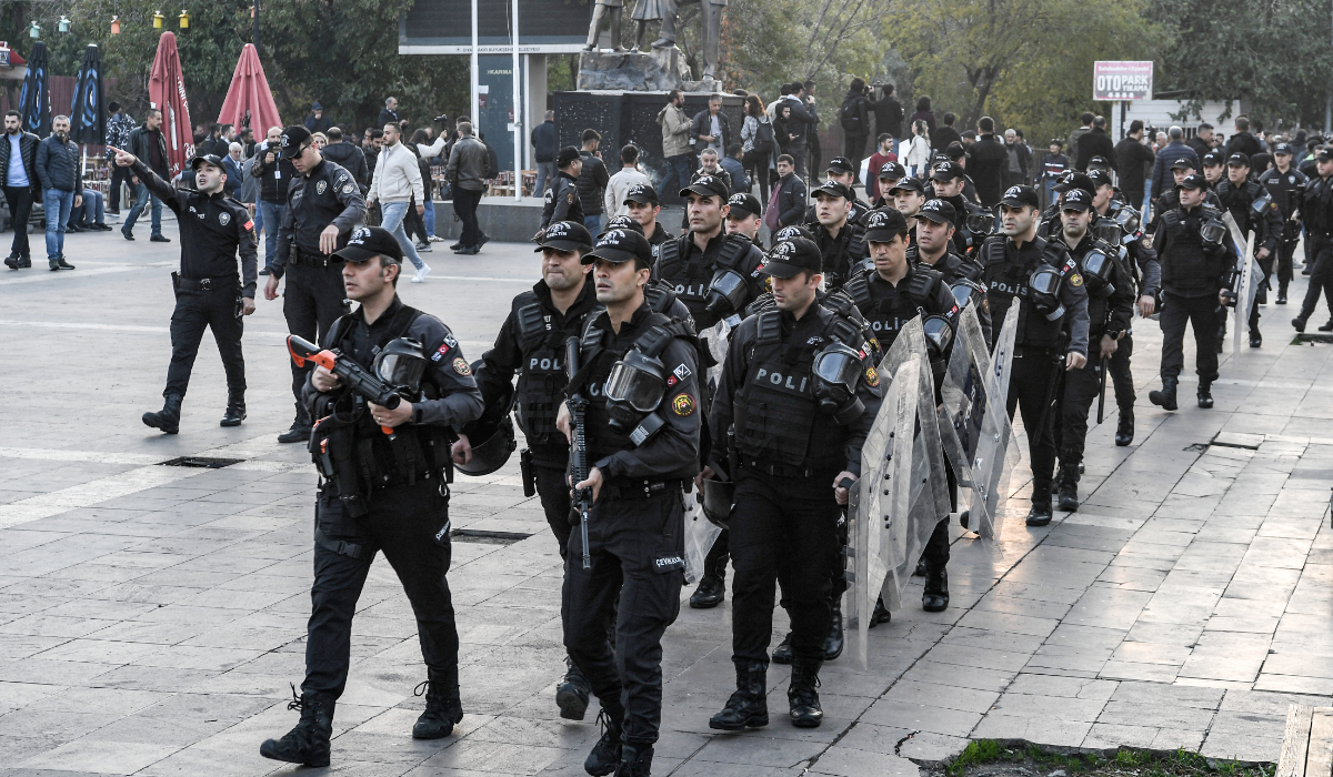 Turkish anti-riot police officers stand guard in Diyarbakir, on November 4, 2024. (AFP)