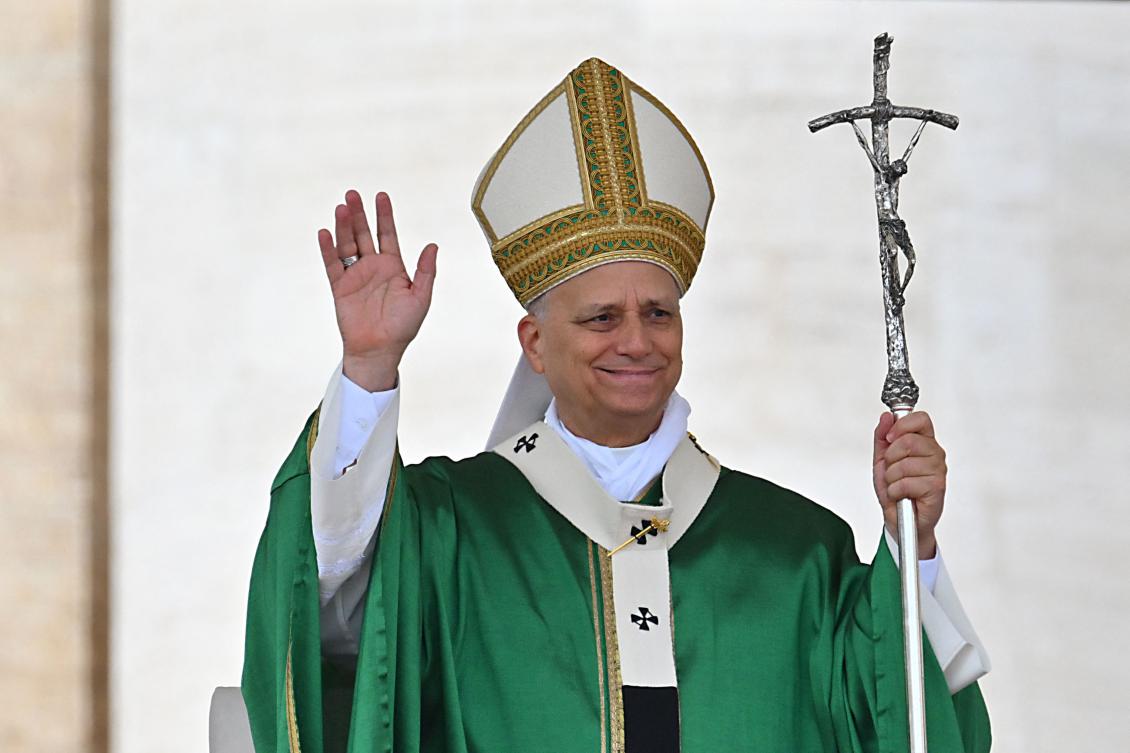 Pope Leo XIV waves as he celebrates the Jubilee Mass for the missionary world and migrants at St. Peter's Square at the Vatican on October 5, 2025. (AFP)