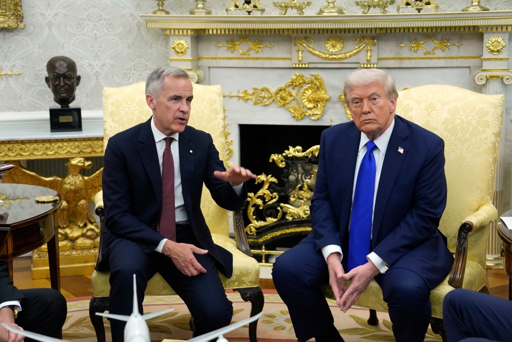 Canada Prime Minister Mark Carney and President Donald Trump hold a press conference at the White House in Washington, D.C., Tuesday, Oct. 7, 2025. (AP)