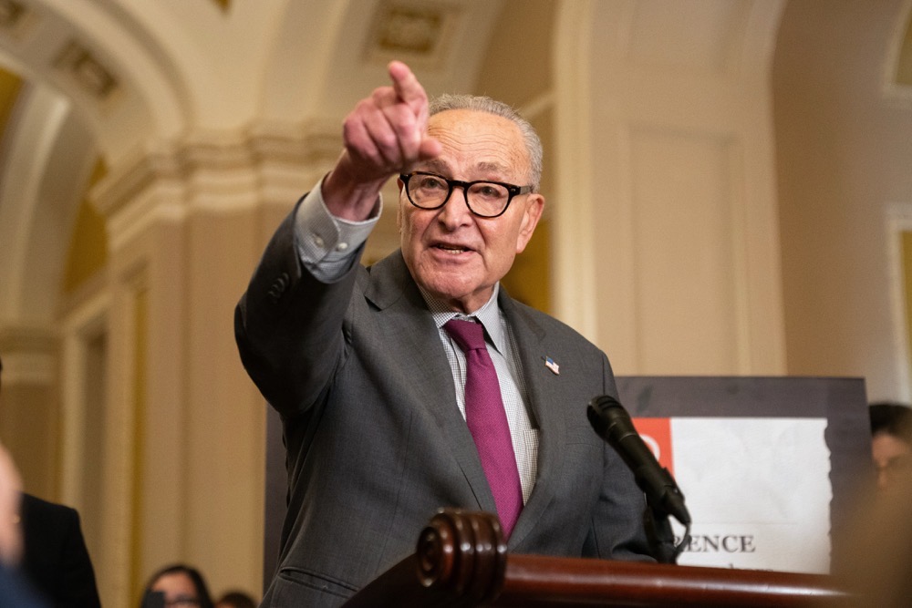 Senate Minority Leader Chuck Schumer, D-N.Y., gestures during a news conference following the weekly Senate policy luncheon on Capitol Hill in Washington, Tuesday, Oct. 7, 2025. (AP)