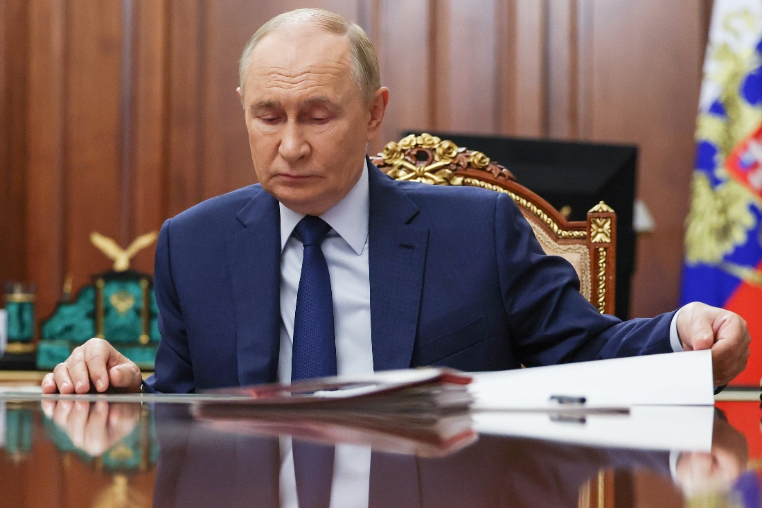 Russian President Vladimir Putin attends a meeting at the Kremlin in Moscow, Russia. (AP)