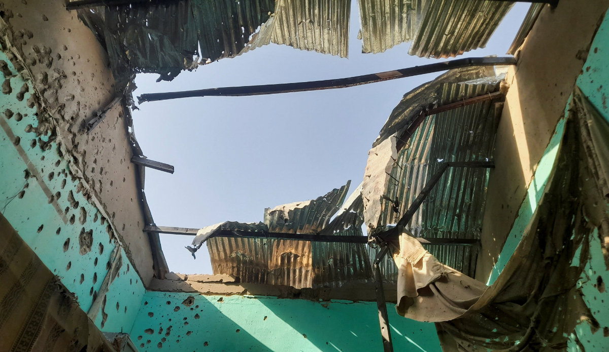 A ceiling damaged by shelling shrapnel at a displaced persons center in El Fasher, Sudan, October 7, 2025. (Reuters)