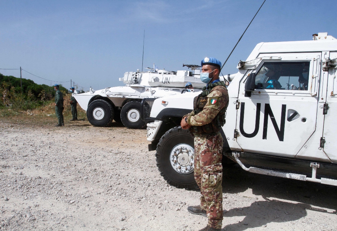 A patrol unit of the United Nations peacekeeping force in Lebanon (UNIFIL) is stationed in the southernmost Lebanese town of Naqura by the border with Israel. (AFP)