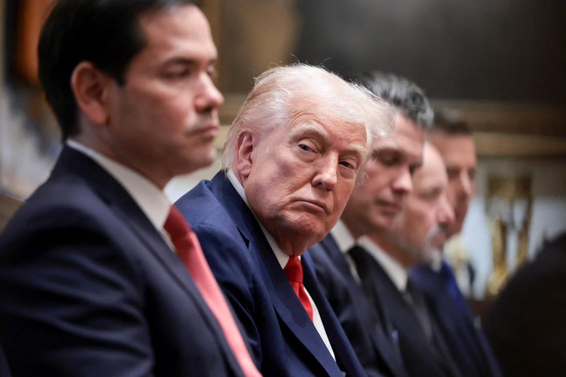 US President Donald Trump, Secretary of State Marco Rubio and Defense Secretary Pete Hegseth attend a cabinet meeting at the White House, in Washington, October 9, 2025. (Reuters)