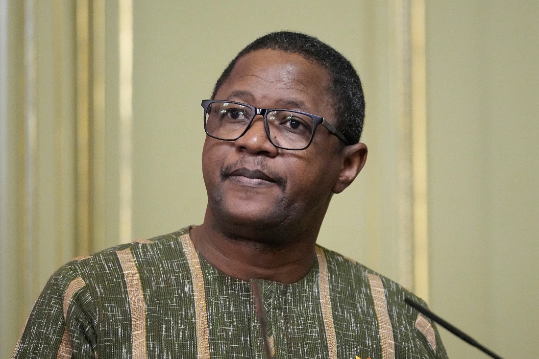 Burkina Faso Foreign Minister Karamoko Jean Marie Traore attends a joint news conference in Moscow, Russia. (AP)
