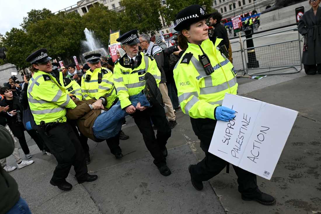 Palestine Action was proscribed in the UK under terrorism legislation after a series of incidents, including a break-in at a Royal Air Force base that saw red paint sprayed on two military aircraft in July. (FILE/AFP)