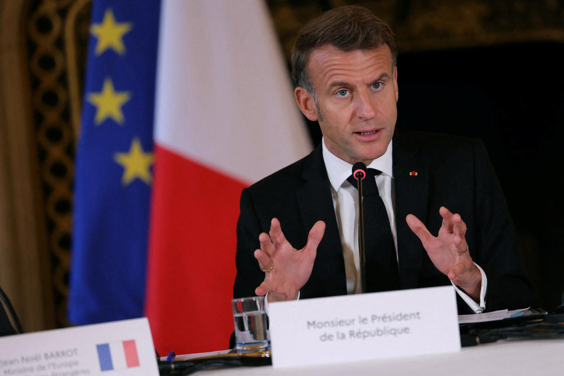 France’s President Emmanuel Macron speaks during a ministerial meeting on the implementation of the Middle East peace plan at the Quai d’Orsay, in Paris, Oct. 9, 2025. (Reuters)