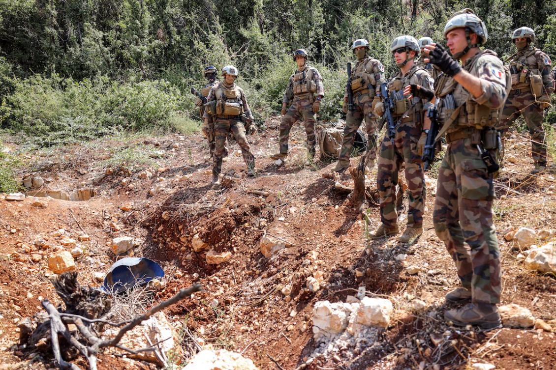 Peacekeepers of the United Nations Interim Force in Lebanon (UNIFIL) stand at a position formerly held Iran-backed Hezbollah in the Khraibeh Valley in el-Meri in south Lebanon on August 27, 2025. (FILE/AFP)