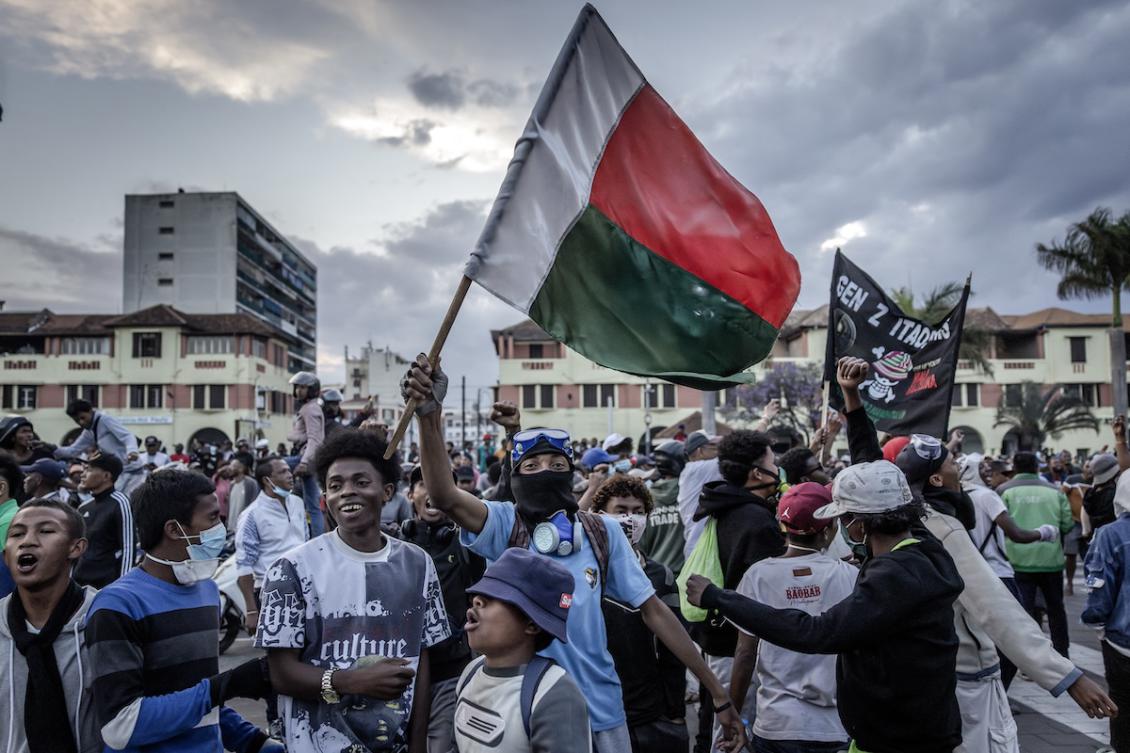 Protesters celebrate at Antananarivo City Hall after listening the address of members of a section of the Malagasy army on October 11, 2025. (FILE/AFP)