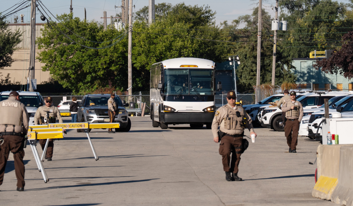 Detainees are transported from the U.S. Immigration and Customs Enforcement facility in Broadview, Ill., Sunday, Oct. 12, 2025. (AP)