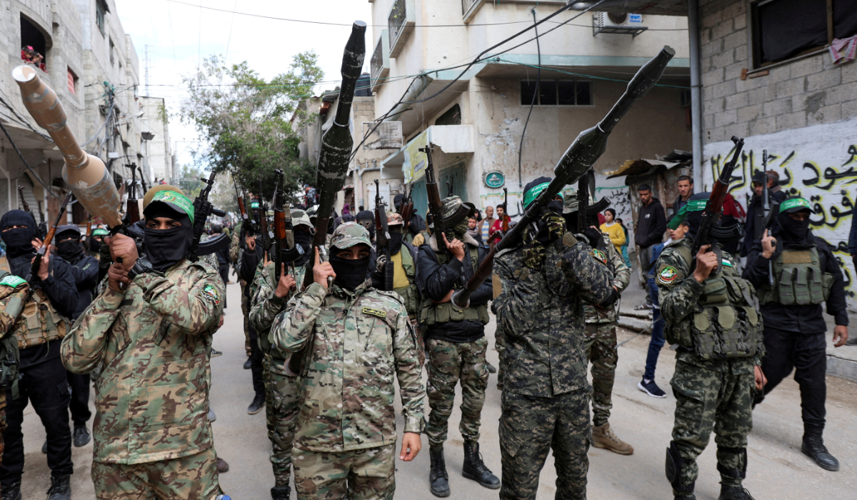 Hamas militants carry grenade launchers at the funeral of Marwan Issa, a senior Hamas deputy military commander who was killed in an Israeli airstrike during the conflict between Israel and Hamas, amid a ceasefire between Israel and Hamas, in the central Gaza Strip, February 7, 2025. (REUTERS)