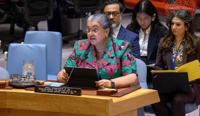 Hanna S. Tetteh, the UN’s special representative for Libya, told the UN Security Council on Tuesday that progress on a political road map for the reunification of state institutions in Libya and national elections remains stalled. (X/@UNSMILibya)
