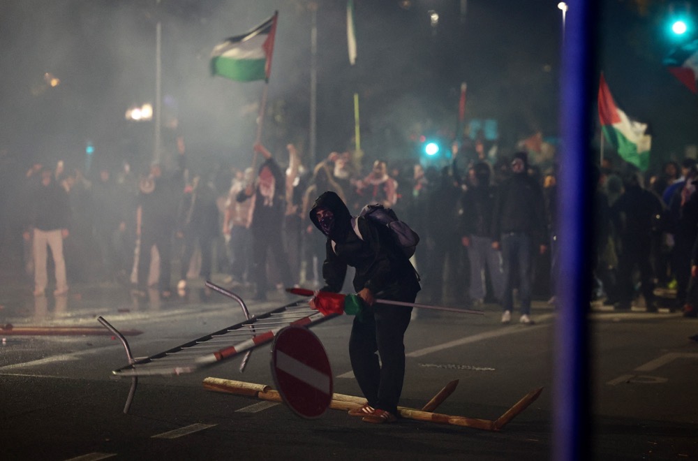 There was little chance of protesters reaching the stadium as checkpoints were put up in a ring around it. (Reuters)