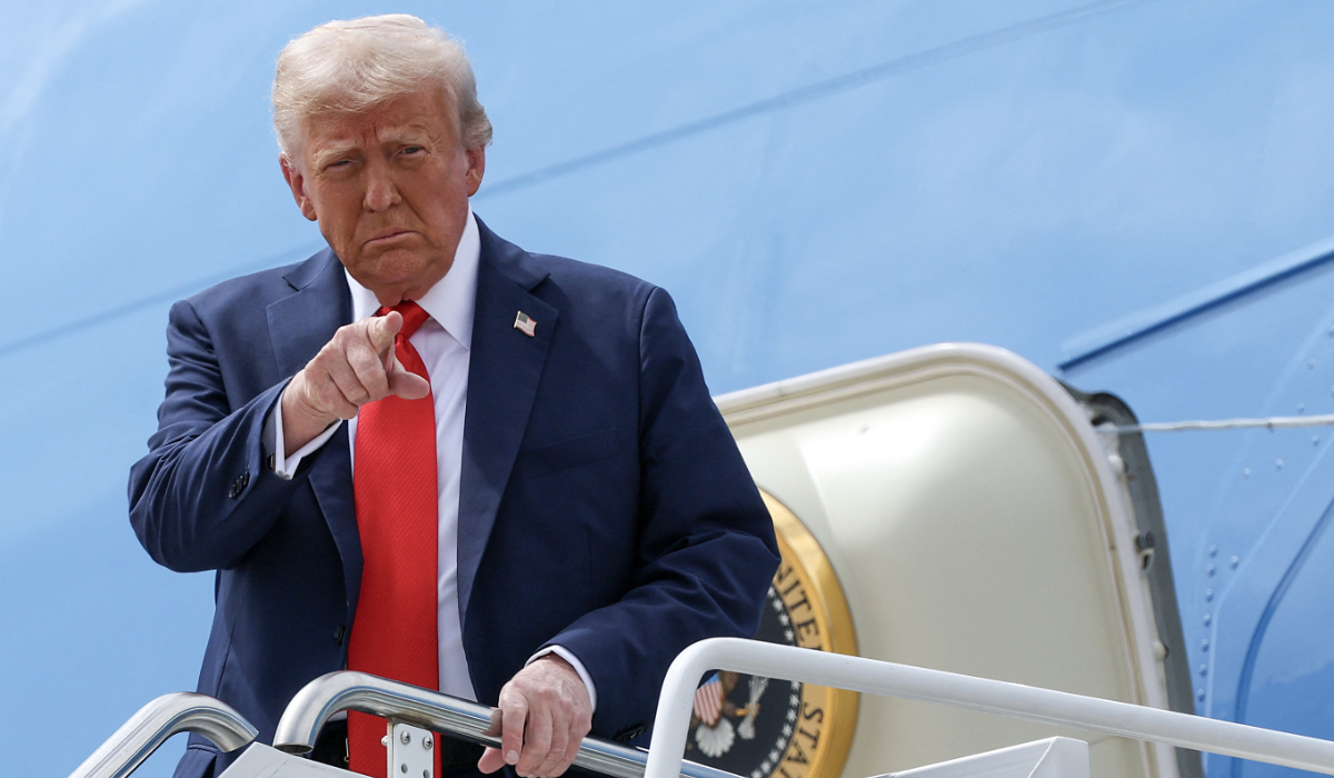 U.S. President Donald Trump steps off Air Force One in Arizona after arriving for the memorial service for political activist Charlie Kirk at State Farm Stadium, on September 21, 2025 in Glendale, Arizona. (AFP)