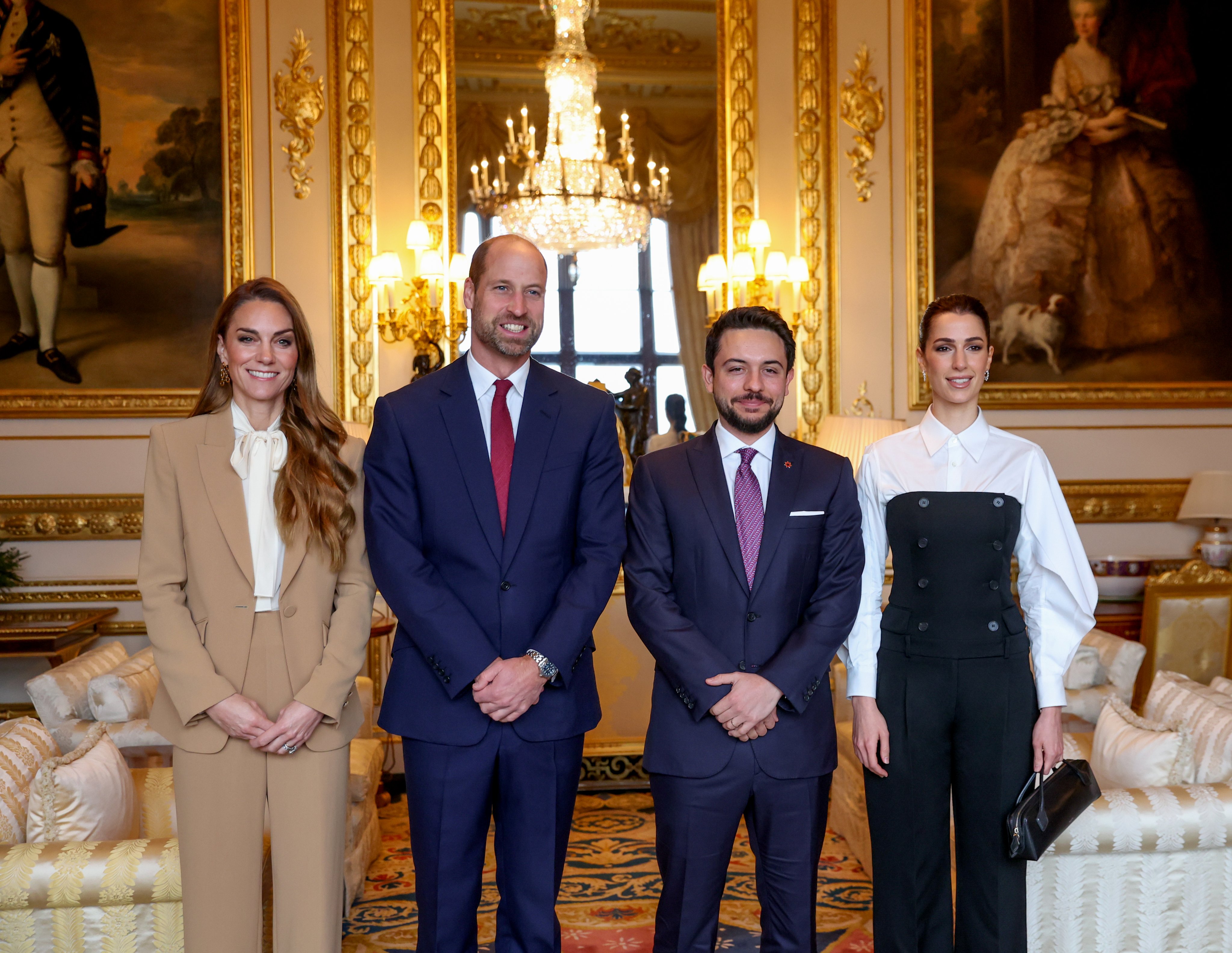Princess Rajwa of Jordan brought her signature elegance to Windsor Castle on Wednesday when she and her husband, Crown Prince Hussein bin Abdullah Al-Hashimi, joined the prince and princess of Wales for a royal reunion that officials said underscored the close ties between the British and Jordanian royal families. (X/@RHCJO)