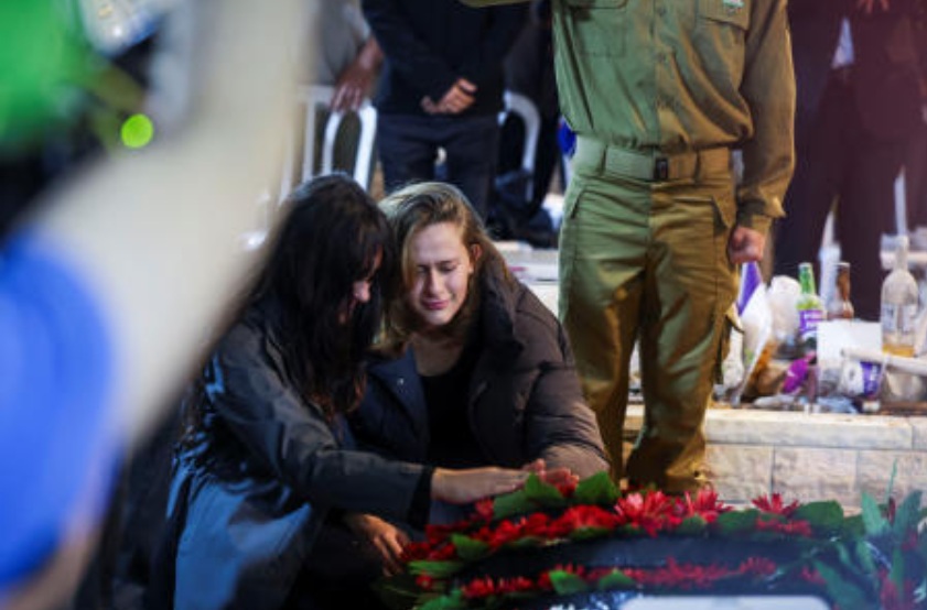 Adina and Shira Perez attend the funeral of their brother, Israeli soldier Daniel Shimon Perez, who was killed during the deadly Oct. 7, 2023 attack by Hamas and whose body was abducted and later returned to Israel as part of a prisoner-hostage swap and ceasefire deal between Israel and Hamas, in Jerusalem, Oct. 15, 2025. (Reuters)