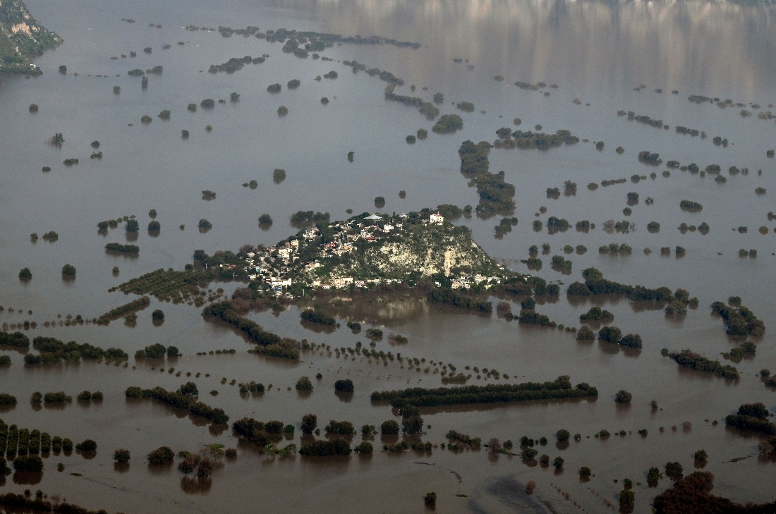 Aerial view of the flooded town of Tlacotepec, Hidalgo state, Mexico. (AFP)