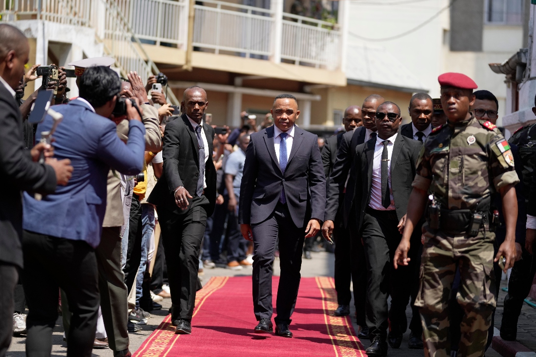 Col. Michael Randrianirina arrives at the high constitutional court to be sworn in as President in Antananarivo, Madagascar. (AP)
