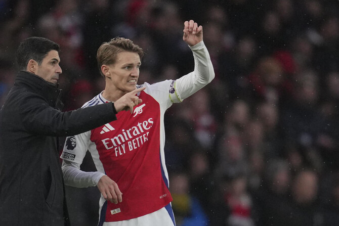 Arsenal manager Mikel Arteta said on Friday that captain Martin Odegaard could be missing until after the November international break due to the Norwegian's latest injury setback. (AP/File)