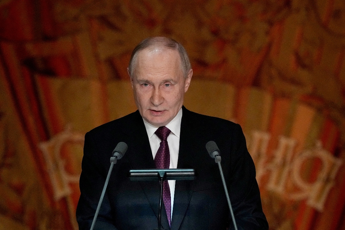 Russian President Vladimir Putin delivers a speech at the 20th anniversary celebration of the Russian state TV network RT (formerly Russia Today) at the Bolshoi Theatre in Moscow, Russia. (Reuters)