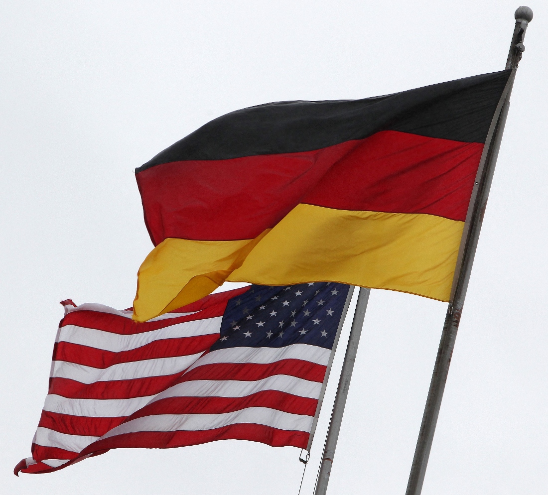 The German and the US flags fly at the US Airbase in Ramstein, southwestern Germany. (AFP)