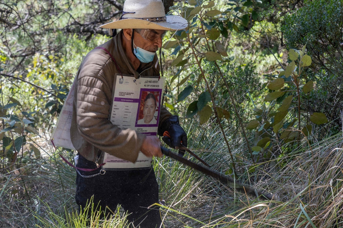 A relative of a missing person joins the search for human remains in Ajusco, Mexico City. (AFP)