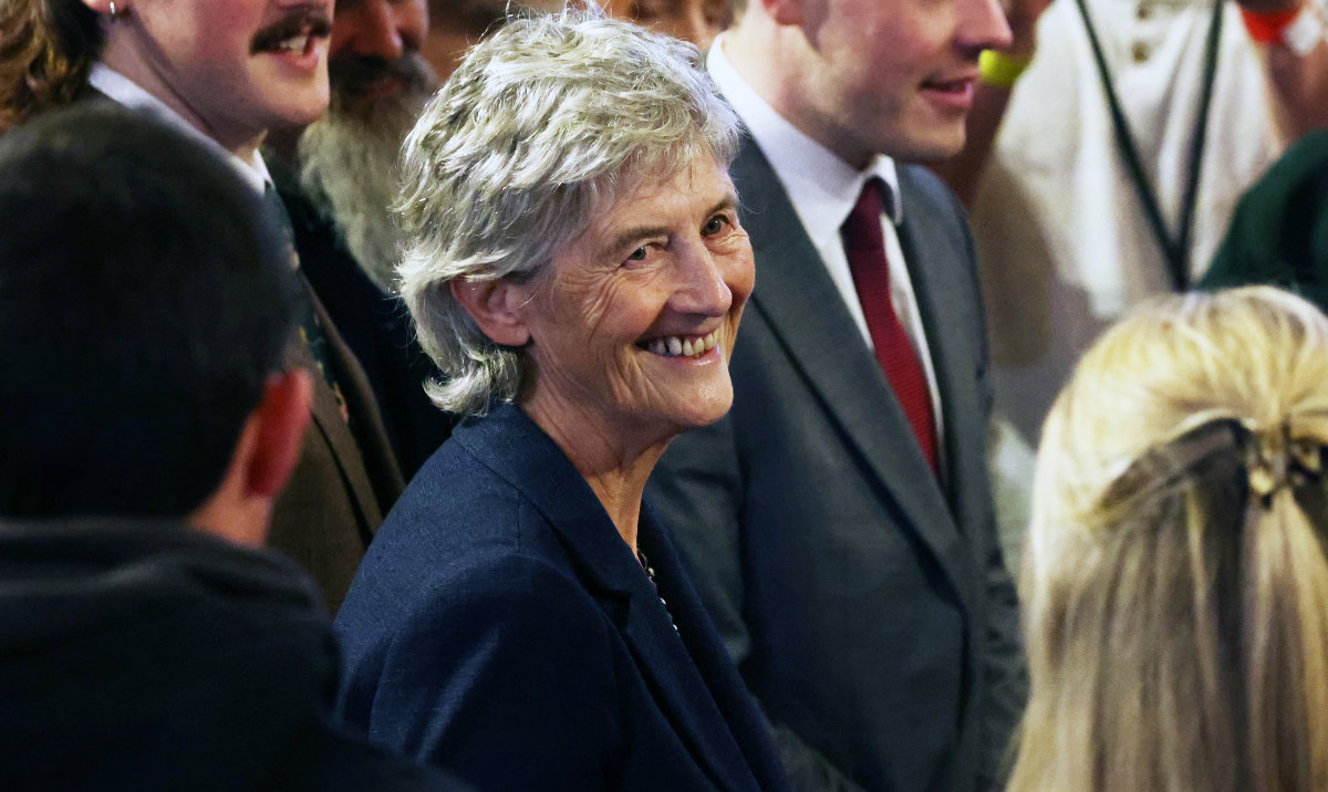 Catherine Connolly smiles to supporters after being elected as the new President of Ireland at Dublin Castle, Ireland, Saturday, Oct. 25, 2025. (AP)