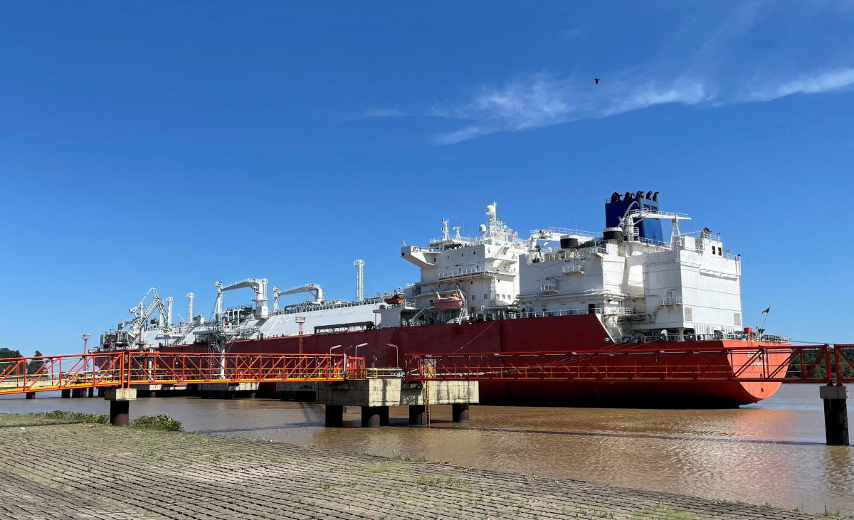 The Expedient, a floating storage regasification unit (FSRU) that belongs to Excelerate Energy, is seen in Escobar, on the outskirts of Buenos Aires, Argentina in 2022. (Reuters/File)