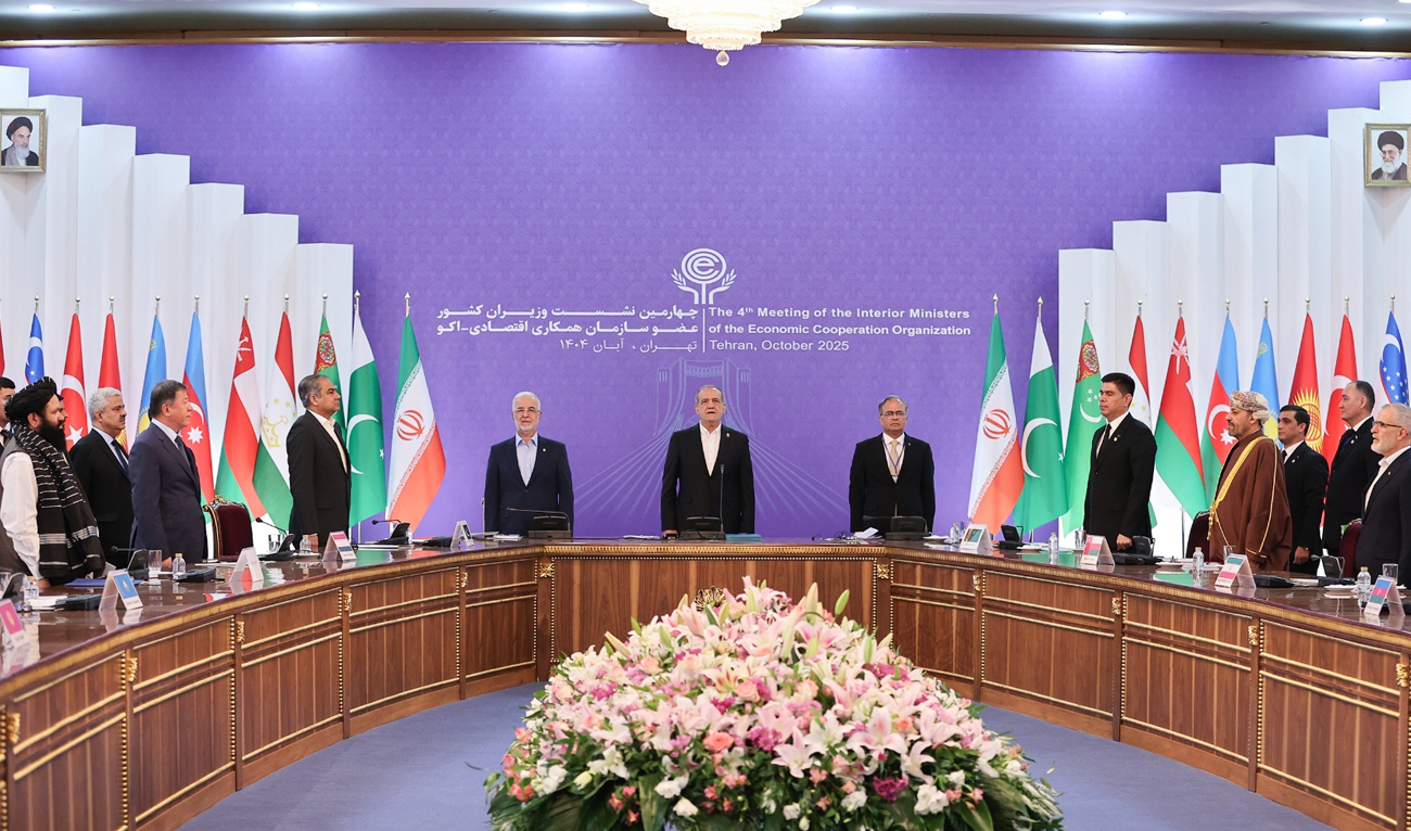 Iranian President Masoud Pezeshkian (center) and other delegates attend the Economic Cooperation Organization (ECO) summit in Tehran on October 28, 2025. (ECO)