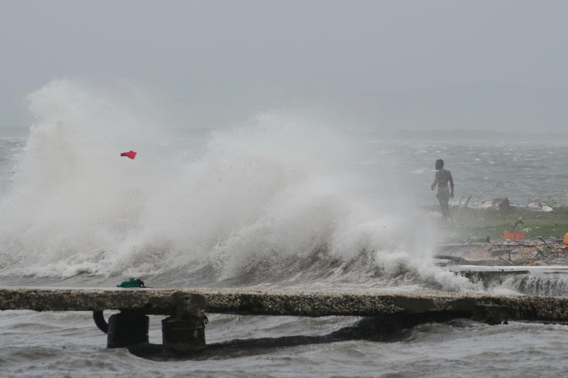 Stormy seas hit the waterfront in Kingston, Jamaica, as Hurricane Melissa approaches on Tuesday. (AP)