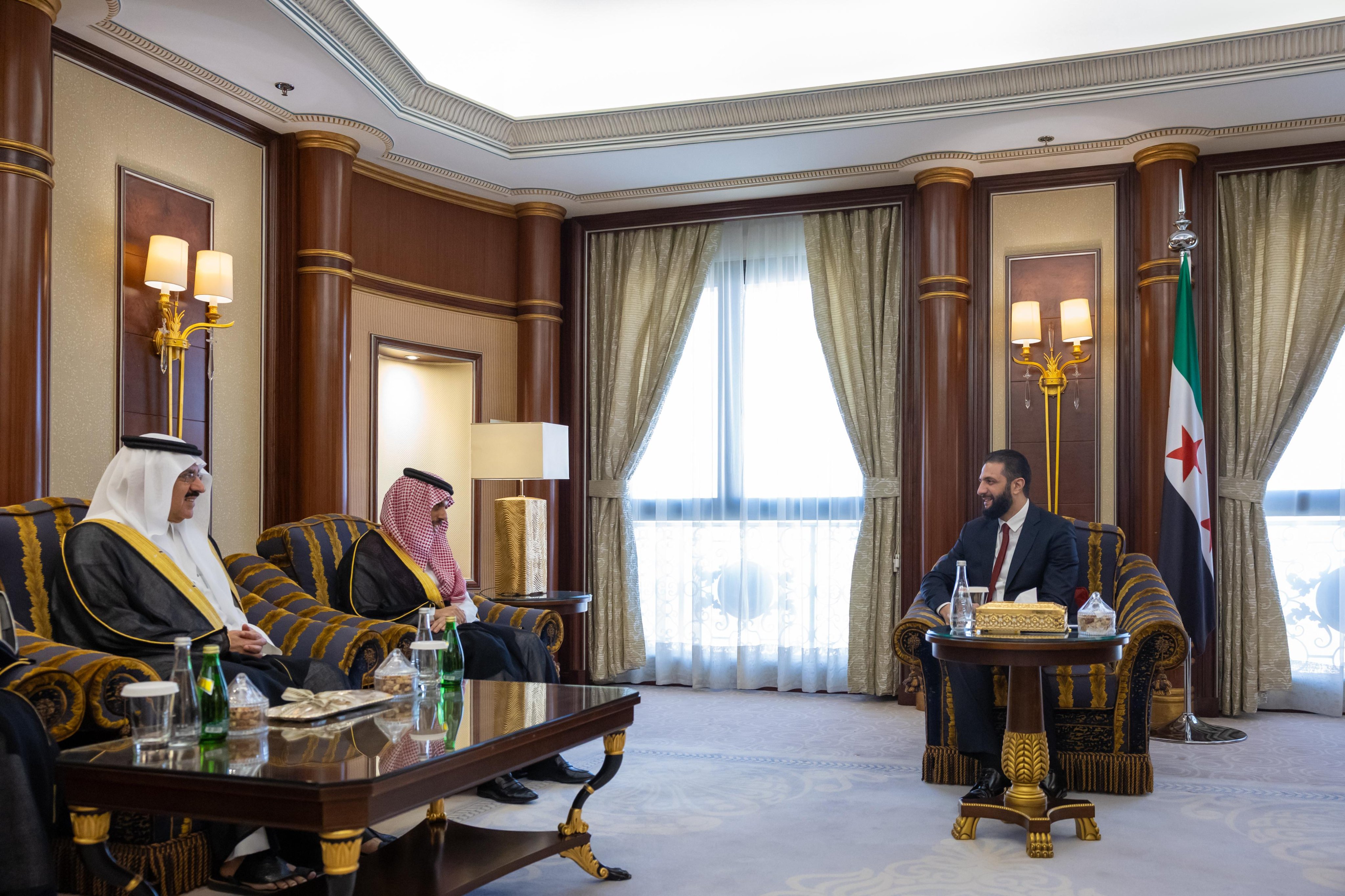 President of the Syrian Arab Republic Ahmad Al-Sharaa and Saudi Foreign Minister Prince Faisal bin Farhan. (SPA)
