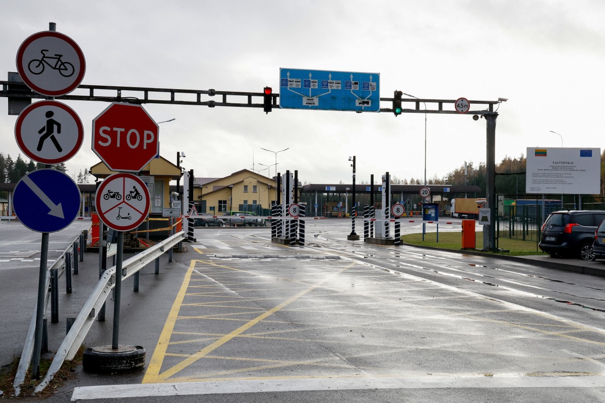 The Lithuania/Belarus border crossing near Salcininkai, south-eastern Lithuania, Oct. 28, 2025. (AFP)