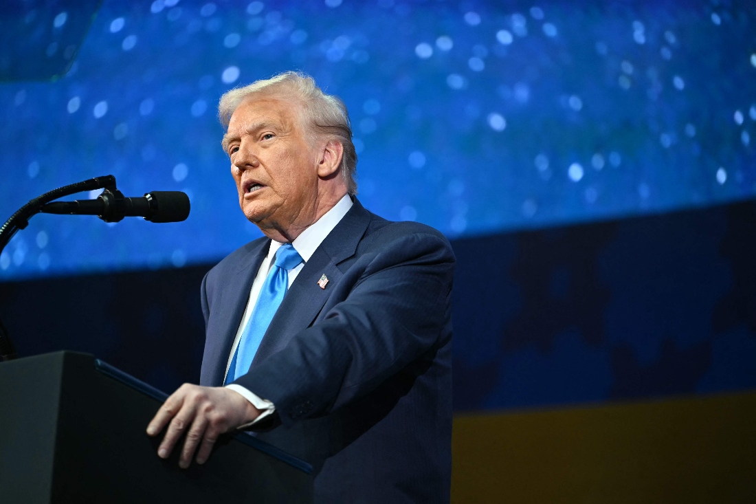 US President Donald Trump speaks during the Asia-Pacific Economic Cooperation (APEC) CEO Summit at the Gyeongju Arts Center in Gyeongju. (AFP)