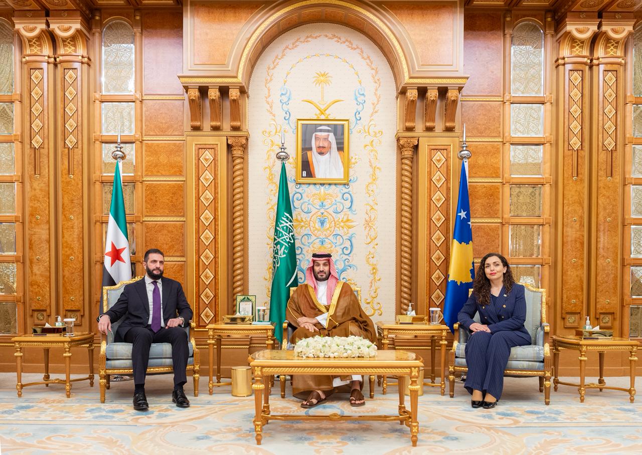 Syrian President Ahmed Al-Sharaa made the announcement during a joint meeting with Saudi Crown Prince Mohammed bin Salman and Kosovan President Vjosa Osmani at Al-Yamamah Palace. (SPA)