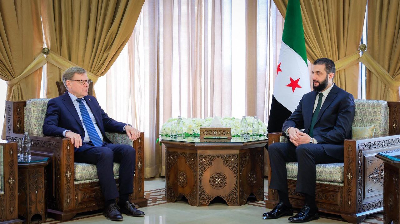 Photograph released by SANA shows Syria’s President Ahmad Al-Sharaa meeting with German Foreign Minister Johann Wadephul in Damascus on October 30, 2025. (AFP)