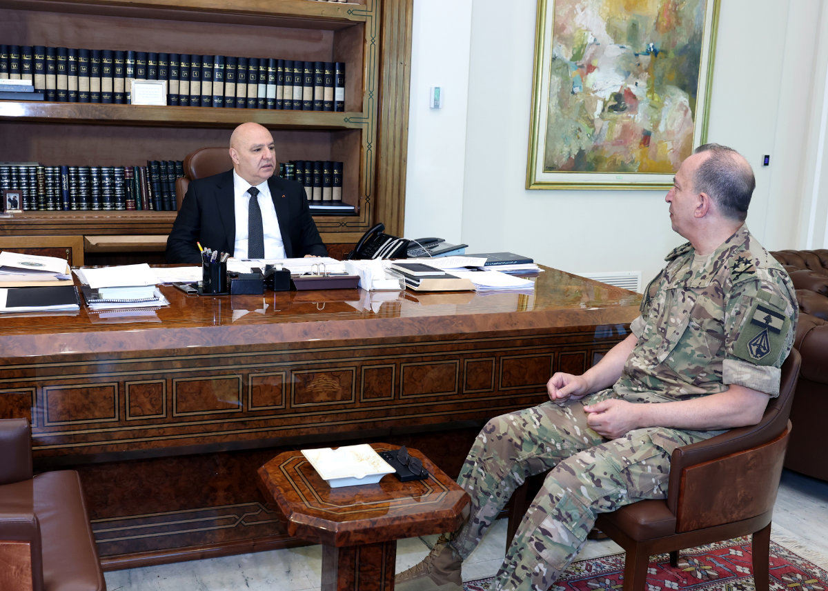 Lebanon's President Joseph Aoun meeting with army commander Gen. Rodolphe Haykal on Thursday to to discuss Israel's continuing incursions into the country's territory. (Supplied)