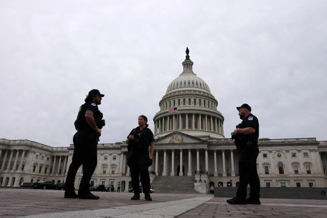 Police officers stand outside the Capitol dome hours before a partial government shutdown is set to take effect on Capitol Hill in Washington, D.C. on Sept. 30, 2025. It is the first shutdown since the longest in history almost seven years ago. (Reuters)