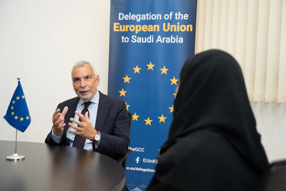 The newly appointed EU director-general for MENA Gulf Stefano Sannino speaks with Arab News’ Lama Alhamawi. (AN photo by Huda Bashatah)