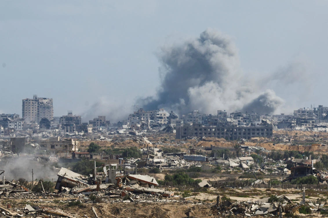 Israeli planes and tanks pounded areas across the Gaza Strip overnight and on Sunday, Oct. 5, 2025, destroying several residential buildings. (Reuters)