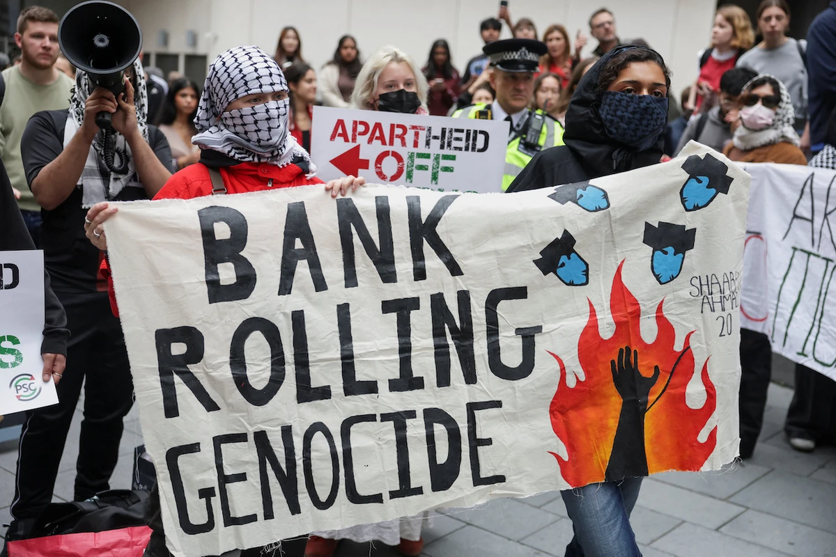 Students hold a banner during an inter-university march in support of Palestinians, on second anniversary of October 7, 2023 attack on Israel by Hamas, in London, Britain, October 7, 2025. (Reuters)