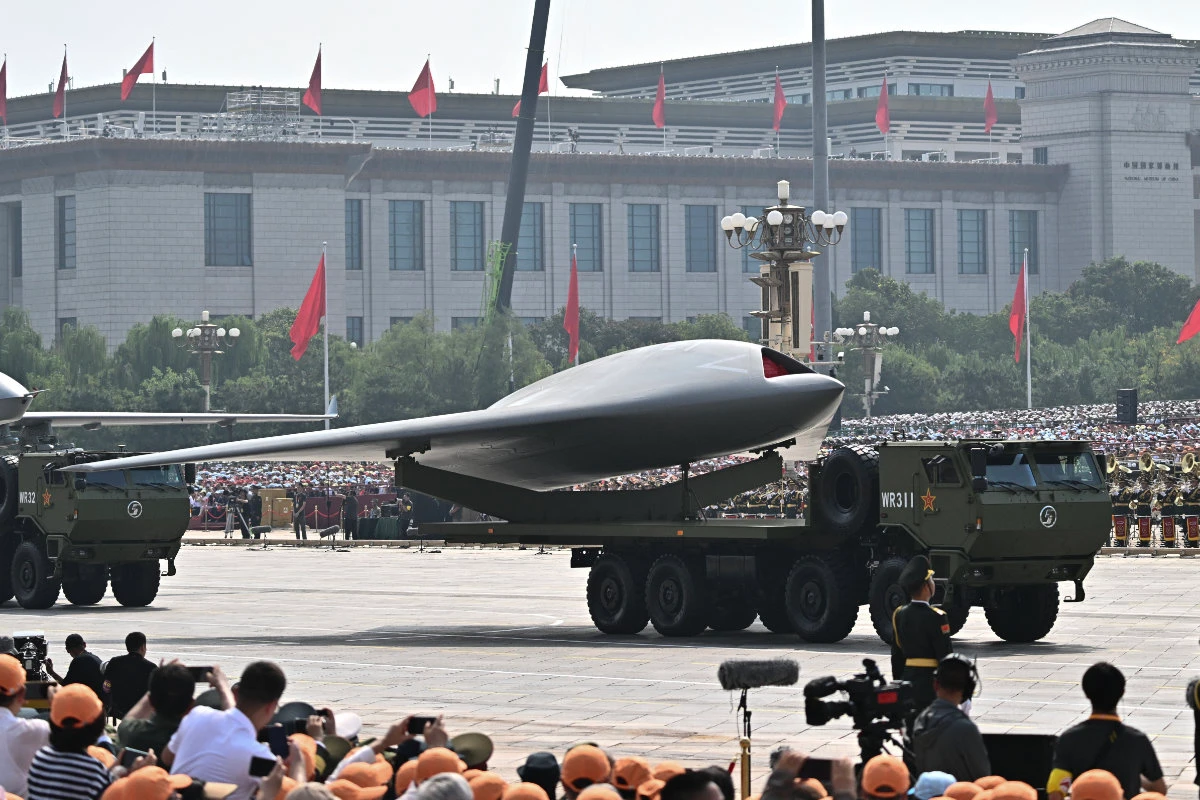 A drone is seen during a military parade in Beijing’s Tiananmen Square on September 3, 2025. (AFP)
