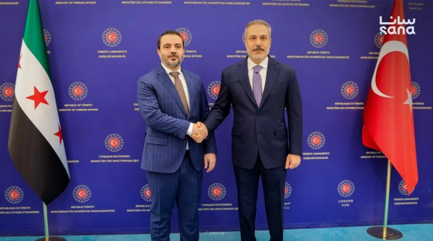 Syrian Foreign Minister Assaad Hassan Al-Shaibani held talks with his Turkish counterpart, Hakan Fida, and other ministers in Ankara on Sunday. (SANA)