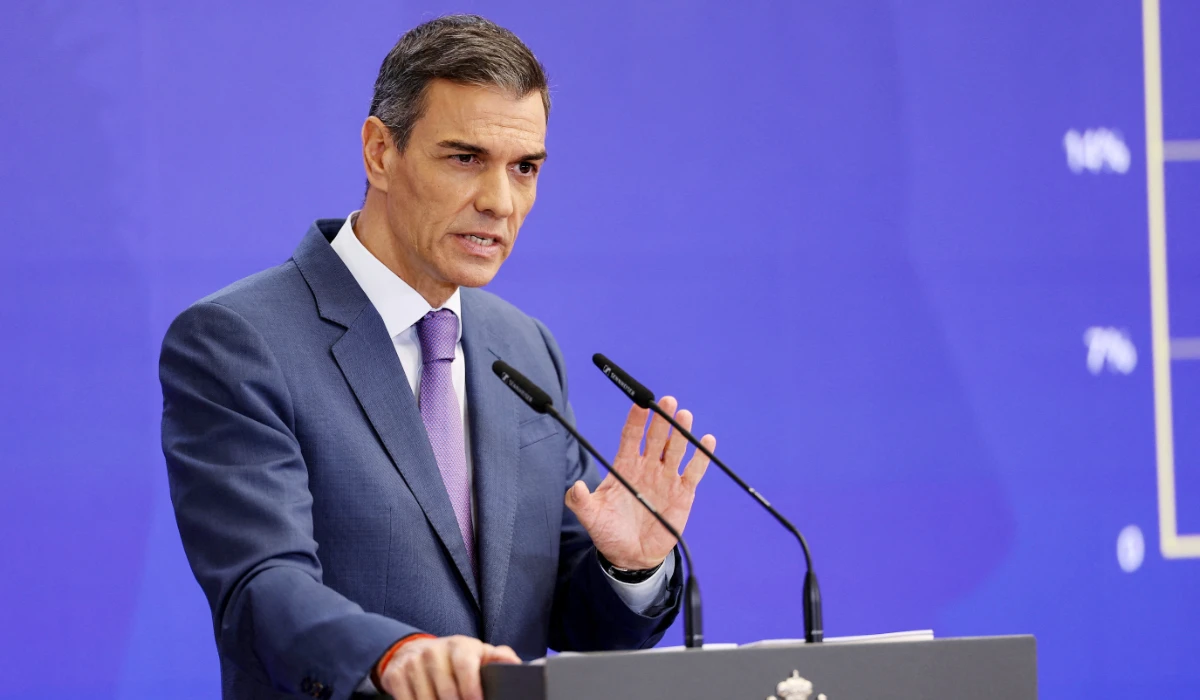 Spanish Prime Minister Pedro Sanchez speaks at a press conference before summer break, at Moncloa Palace in Madrid, Spain, July 28, 2025. (REUTERS)