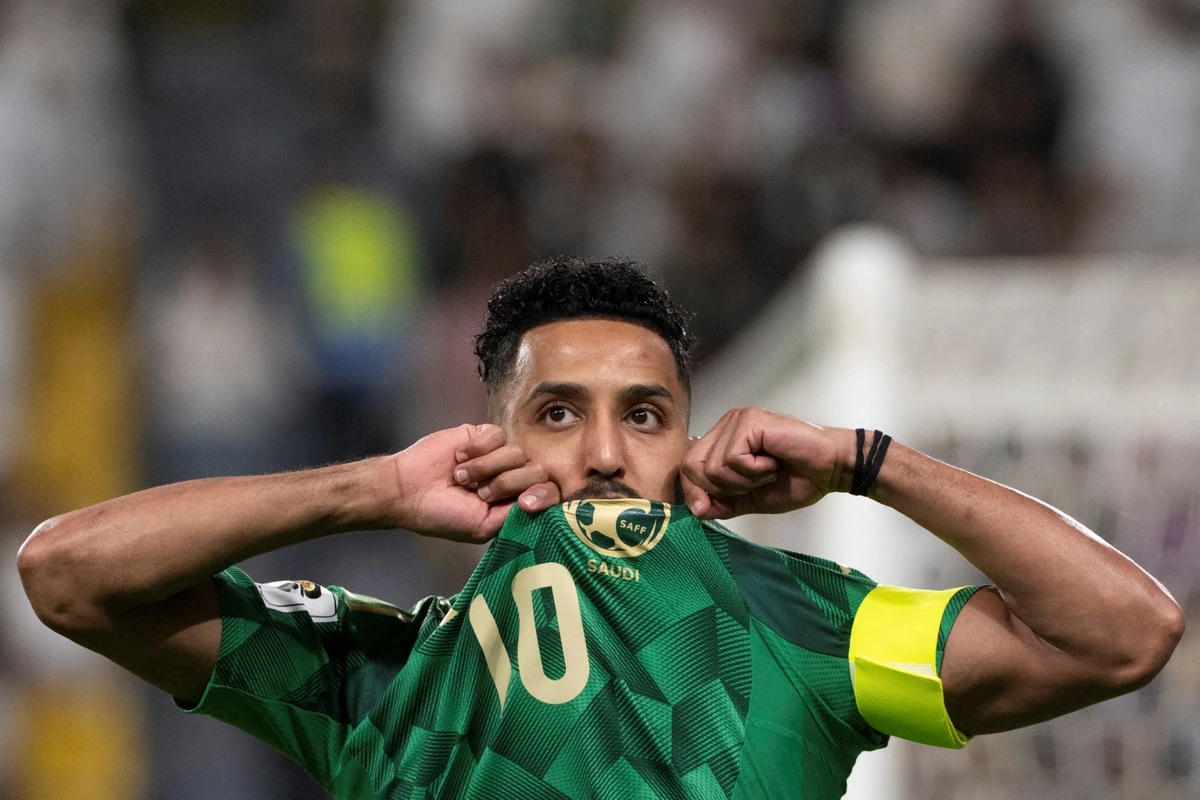 Saudi Arabia's midfielder #10 Salem al-Dawsari celebrates scoring his team's first goal during the FIFA World Cup 2026 Asia zone qualifiers group C football match between Saudi Arabia and China at the Al-Awwal Park in Riyadh on March 20, 2025. (File/AFP)