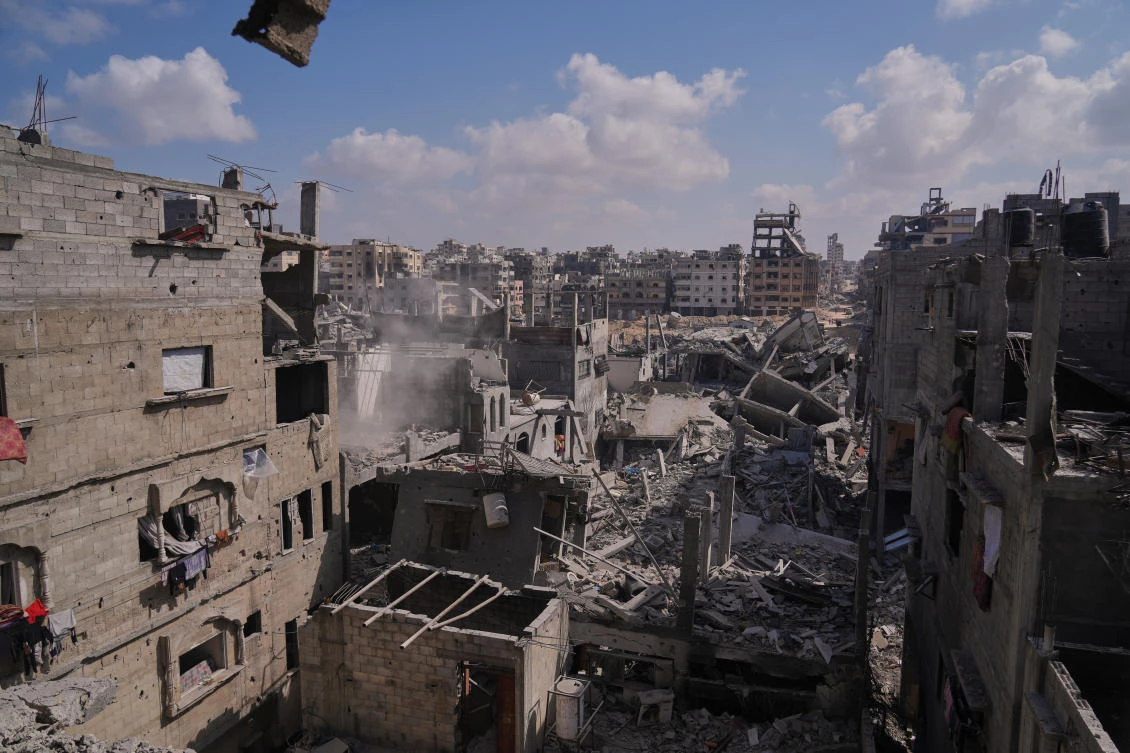 Above, buildings destroyed by Israeli air and ground offensive in Gaza City on Oct. 24, 2025. (AP)