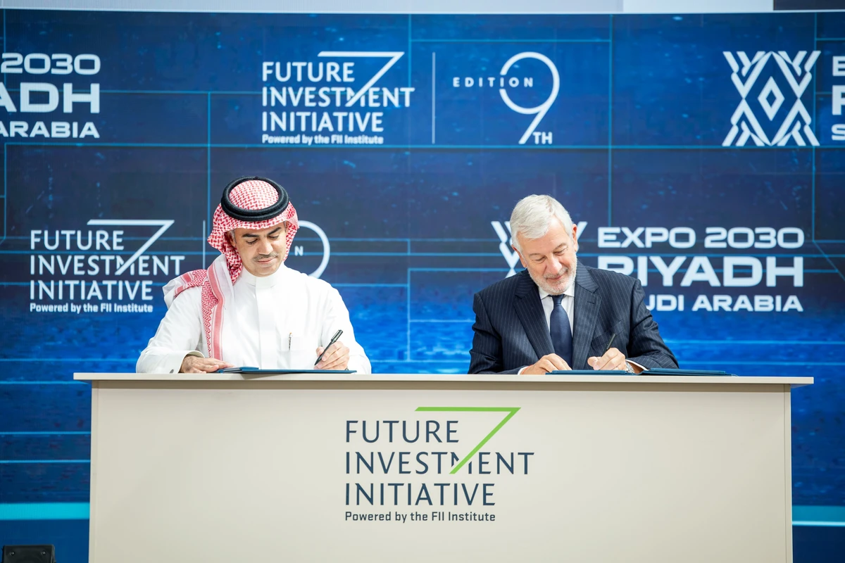 The deal was signed in the presence of Richard Attias, chairman of the executive committee & acting CEO of the FII Institute and Talal Al-Marri, CEO of Expo 2030 Riyadh Co. Supplied