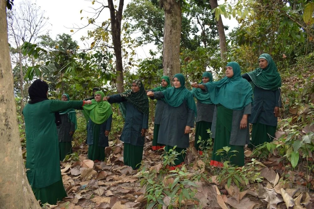 Members of the Women’s Forest Patrol Team on duty in Teknaf sub-district, Cox’s Bazar, Bangladesh, April 2025. (Cox’s Bazar South Forest Division)