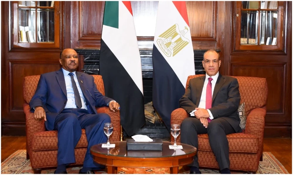 Egyptian Foreign Minister Badr Abdelatty (R) met with his Sudanese counterpart, Mohieddin Salem, on Wednesday. (Egypt’s Foreign Ministry)